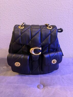 Coach Quilted Black Leather Backpack with Gold Hardware